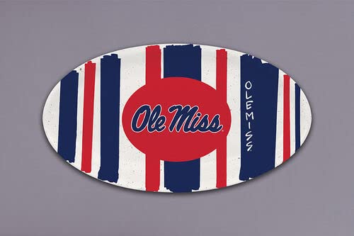 Magnolia Lane University of Mississippi Ole Miss Rebels Football Oval Striped Platter, 12.25-inch Length, Melamine, Kitchen Accessories