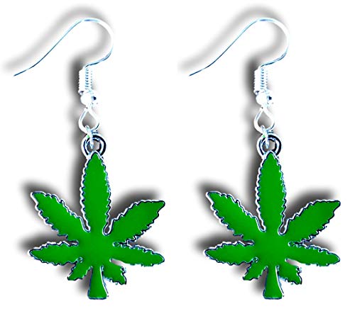 Preisvergleich Produktbild Pashal Marihuana Weed Pot Leaf Ohrringe Emaille Grün