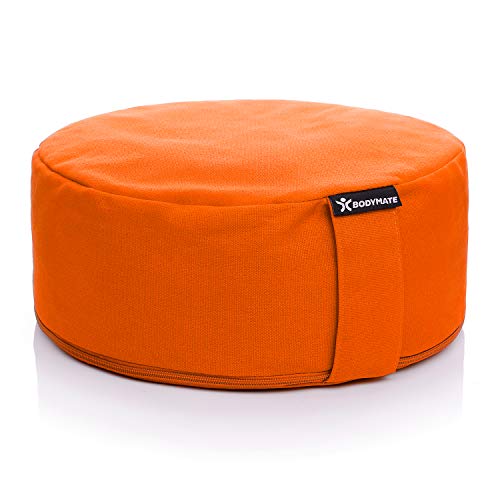 BODYMATE Yogakissen rund 31cm Durchmesser 13cm hoch Orange mit Buchweizen-Spelz...