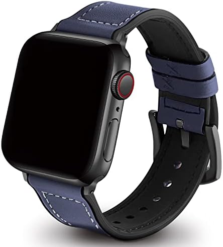 GerbGorb Silicone Leather Apple Watch Band 49mm 45mm 44mm 42mm, Ultra-soft Rubber Leather Watch Strap for Apple Watch Ultra SE2 SE Series 8 7 6 5 4 3 2 1-Dark blue/Black Buckle