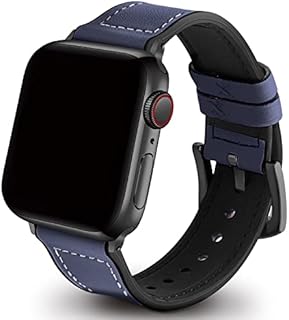 GerbGorb Silicone Leather Apple Watch Band 49mm 45mm 44mm 42mm, Ultra-soft Rubber Leather Watch Strap for Apple Watch Ultra SE2 SE Series 8 7 6 5 4 3 2 1-Dark blue/Black Buckle