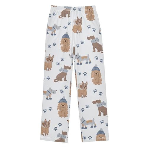 Boys' Pants Dogs White Blue Paw Cozy Long Bottoms Jogger Pants Elastic Waist Trousers with Pockets S-XL