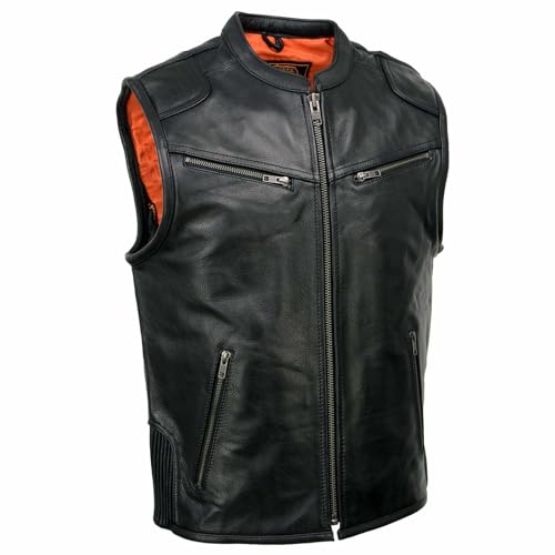 Milwaukee Leather MLM3502 Men's Black Premium Leather Motorcycle Rider Vest with Cool-Tec Leather Treatment Tech4