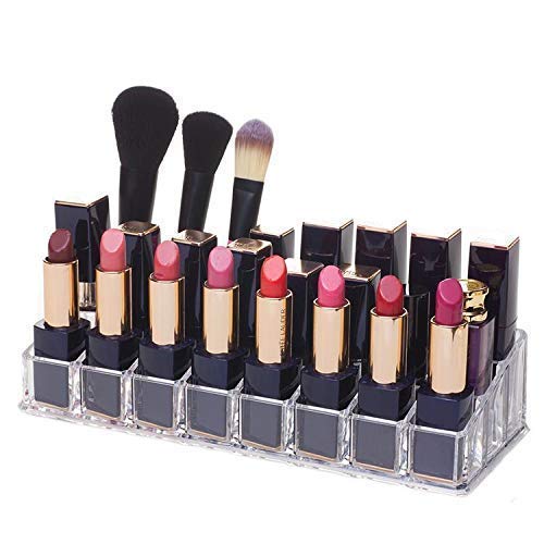Image of Acrylic 24 Grid Makeup Organizer Drawer Desk Cosmetic Display Stand Brushes Lipstick Pencil Mascara Jewelry Storage Box Dressing Table Organizer