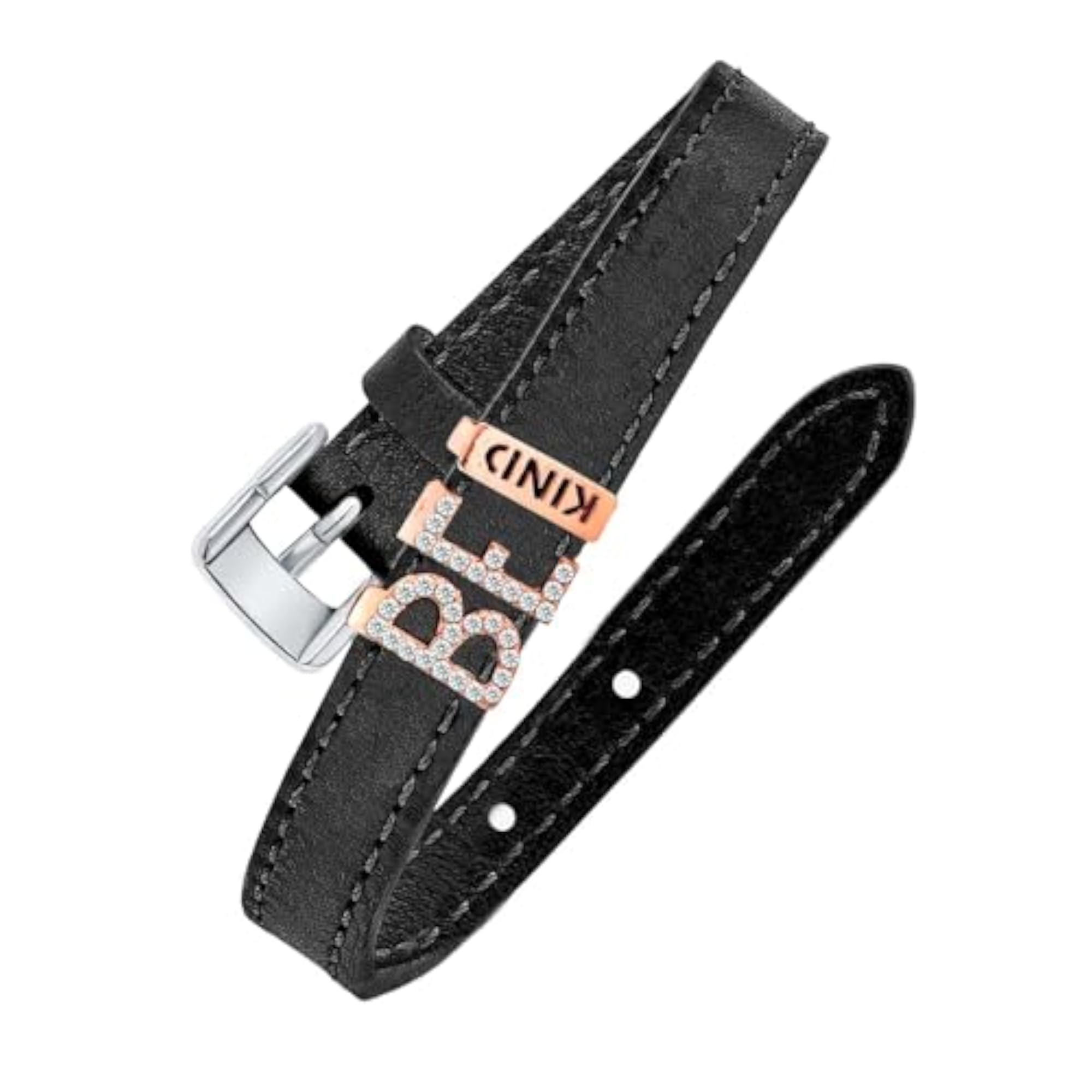 Unisex Black Vegan Leather Adjustable Bracelet with Crystals