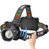 220000 Lux Headlamp With Camping Design and Bike Taillight Function Motion 17 Modes Sensor Zoomable, More Than 95H Standby IP65 Waterproof, 125° Angle Head Lamp for Fishing Hiking Hardhat Outdoor