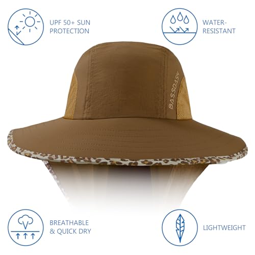 Image of BASSDASH UPF 50+ Unisex Water Resistant Wide Brim Sun Hat with Large Neck Flap Ponytail Fishing Hat for Men Women
