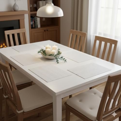 Image of YELONA Placemats for Dining Table - Heat Resistant, Non-Slip & Washable PVC Vinyl Table Mats - Set of 4, 45 x 30 cm (Almond Beige)