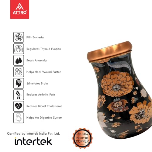 Image of ATTRO Kalash Copper Water Pot - Designer Water Storage & Serving, Ayurvedic Health Benefits, Supports Overall Health & Healthy Skin, 750ml Blue Orchid
