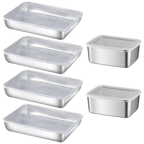 FENGQQKJ 6 caixas para cortar frescas de aço inoxidável para frigorífico, lancheiras com tampa, caixa grande para guardar alimentos, para queijo, salsichas, congelação, recipiente para cozinha