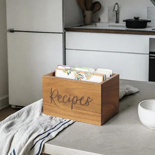 LBEMEY Acacia Wood Recipe Organizer - Farmhouse Recipe Holder Storage Organizer for Kitchen, Family, Wedding - Thumbnail 7