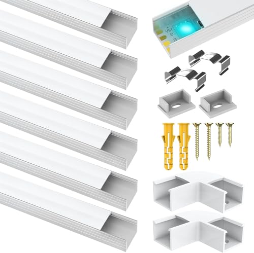 Angdarun LED Profil Aluminium 6 Pack, LED Profil für Breite bis16mm Stripe/Streifen, Alu Profil 1m/3.3ft für Led Kanal