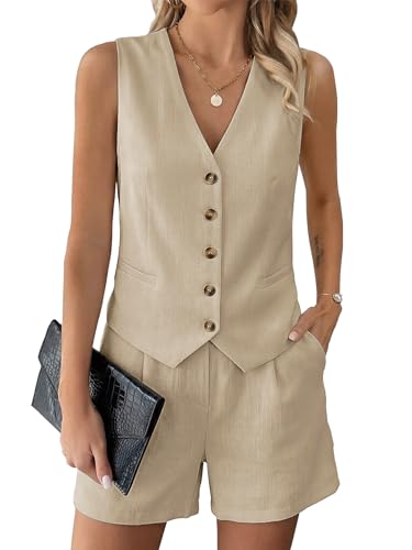 SimpleFun Womens Sets Dressy 2 Piece Outfits Linen Short and