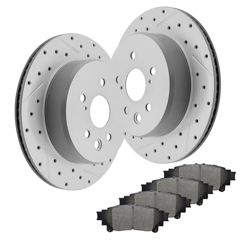 Ohivraz Rear Disc Brake Rotors Brake Kits Ceramic Brake Pads Drilled and Slotted Disc Brake Rotors for Lexus GS200T IS200T RC200T IS300 IS350 RC300 GS450H GS350 IS350 RC350