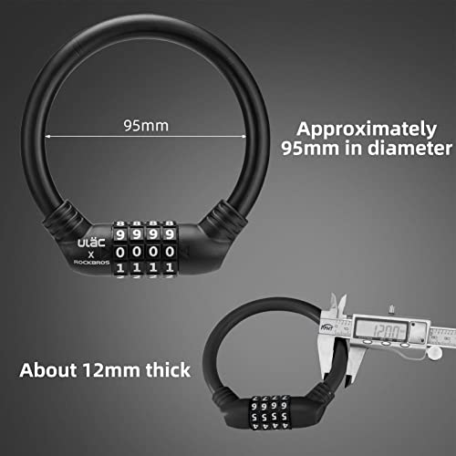 Rockbros Bike Lock Cable Lightweight Bike Locks With Combinations Small Bike Cable Lock Anti-Theft Bike Wheel Lock 12Mm Black #TOP2