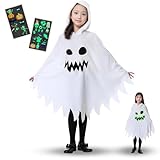 [Buoniganuo] ハロウィン コスプレ 子供 蛍光効果 幽霊 おばけ マント 仮装【3点セット マント 蓄光タトゥーシール】キッズ コスチューム 悪魔 魔女 コスプレ 子供 クリスマス 文化祭 部活 演出服 パーティー用 女の子 男の子 子供-L