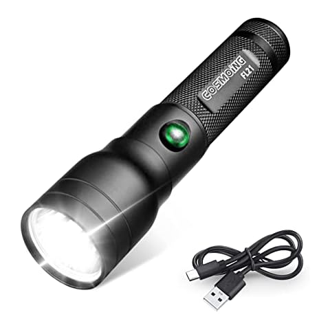 COSMOING High Power LED Flashlight USB C Rechargeable, 600 Lumen Tactical Flashlight IP65 Waterproof Handheld Flashlight for Emergency,Police Law Enforcement,Hunting,Camping,Hiking Cover