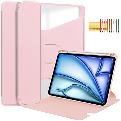 Techcircle Funda con teclado para iPad Air de 13 pulgadas (M2) 2024, soporte giratorio de 360 grados, borde de TPU suave, cubierta trasera rígida transparente con soporte para lápices (teclado no