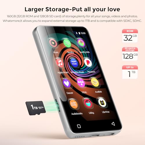 Image of Innioasis MP3 Player with Bluetooth and WiFi, 160GB MP3 Player with Spotify for Kids, 4 inch Touch Screen Android MP3 MP4 Player with Pandora,Amazon Music,Audible,Libby,Audiobooks(White)