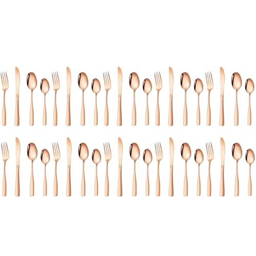 Image of aDai Rosegold Silverware Set, Satin Finish | 40-Piece Stainless Steel Flatware Set | Dishwasher Safe Kitchen Cutlery for Home, Restaurant & Gifting