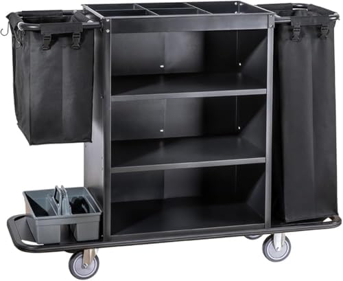 Multifunctional eping Room Service Cart - Hand-Push Cleaning Trolley with Cloth Bag for Hotel Rooms and Guest Services,C
