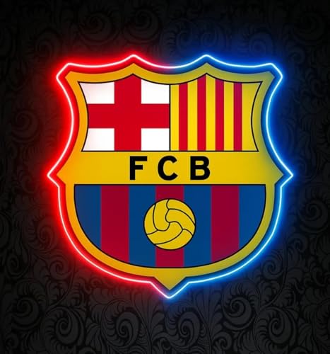 Cartel de neón led personalizado regalo Madrid LED Lámpara de Pared Decorativa, Escudo liga, Iluminación Neón fútbol Medidas 40x30cm
