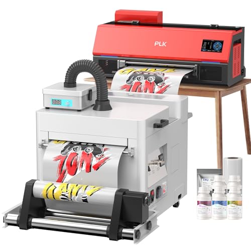 PLK A3 Plus XP600 DTF Printer wtih Shaker Dryer+ Smoke Purifier, Double-Speed Than L1800/L805, Auto-Clean, Dual White Ink System, Film-Cutter,Custom Garment Printing(C13+Shaker Dryer+Smoker Purifier)