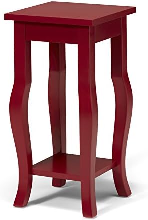 Kate and Laurel Lillian Wood Pedestal End Table with Curved Legs and Shelf, Red