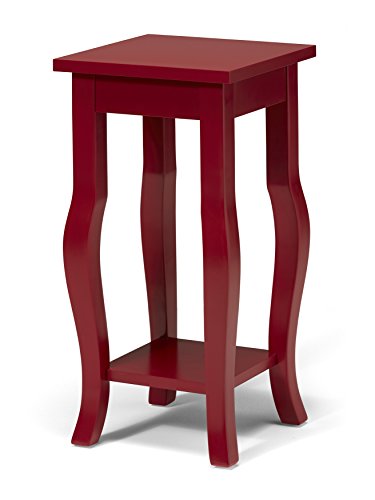 Kate And Laurel Lillian Wood Pedestal End Table With Curved Legs And Shelf, Red #TOP26