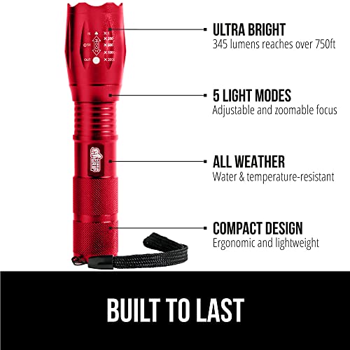 Image of Gorilla Grip Luggage Straps and Tactical Flashlights, Luggage Straps Tightening Belts 2 Pack, Tactical Flashlight Adjustable Mode 2 Pack, Both in Red, 2 Item Bundle