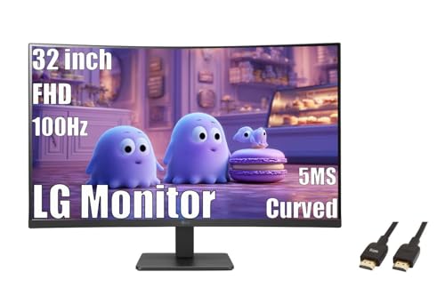 Image of LG 32 inch Curved Monitor, FHD VA Display, 100Hz, 5ms, AMD FreeSync, Dynamic Action Sync, Black Stabilizer, Reader Mode, Flicker Safe, Auto Input Switch, OnScreen Control, with 5ave HDMI4 Cable