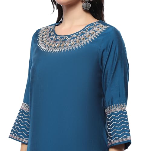 Image of BIBA Women Rayon Blend Straight Fit Solid Festive Kurta