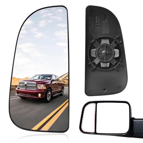 TOP-MAX Ram Driver Left Side Lower Mirror Glass Replacement for 2010-2020 Dodge Ram 1500 2500 3500 4500 5500, Towing Mirrors Convex Glass with Rear Mounting Bracket, 68067731AA