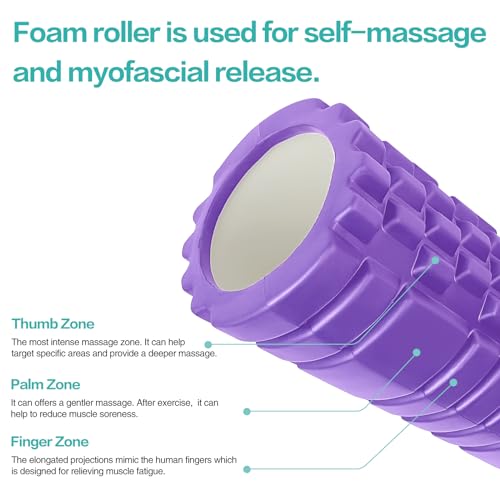 Foam Roller for Deep Tissue Massager, Patented 13" High Density Exercise Roller for Muscle and Myofascial Trigger Point Release, Yoga, Back Roller for Fitness, Yoga (Purple)