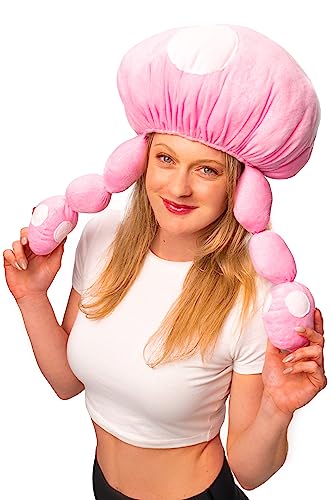 ComfyCamper Mushroom Hat Costume for Adults - Womens Mens Pink Red White Cosplay Halloween Costumes Boys Girls Women