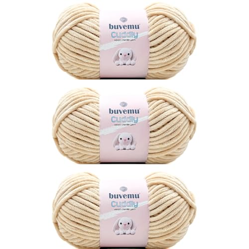 Image of Cuddly Velvet Chenille Yarn, Super Soft Fluffy Bulky for Knitting Crocheting Blanket Amigurumi, Durable for Shedding, 100 Gram (3.53 Ounces) 109 Yards (100 Meters) (Light Skin Tone) (3 Skeins)