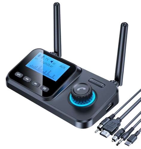 Bluetooth Transmitter for TV to 2 Headphones with HiFi ARC Low Latency, Bluetooth Transmitter Receiver LCD Display Adjustable Volume, AUX/Optical/Coaxial Audio Receiver for Home Stereo KAIY