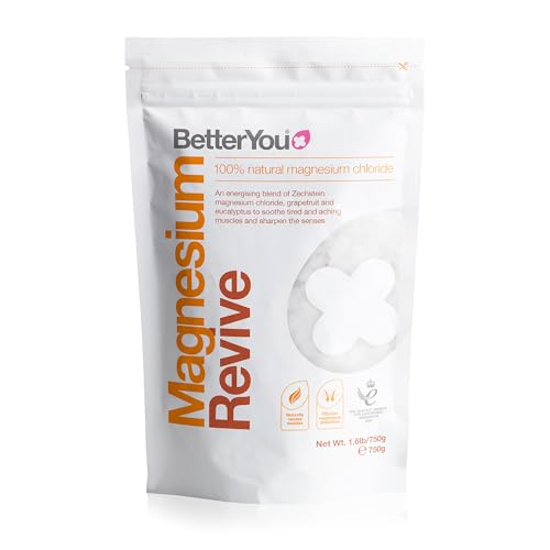 Copos de baño de magnesio Revive, mezcla de cloruro de magnesio puro de Zechstein, pomelo y eucalipto para calmar los músculos cansados y doloridos, desarrollado en el Reino Unido por BetterYou, 750 g