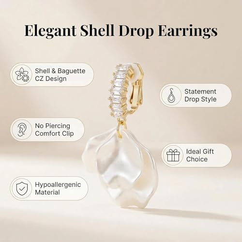 Seashell Pearl Ear Cuff Earrings for Women Ocean Sea Theme Sweet Double Layer Acrylic Shell Lightweight Dangle Drop Earrings for Summer Beach Holiday Halloween Party Jewelry Accessories by AFPV - Used condition - Image 4