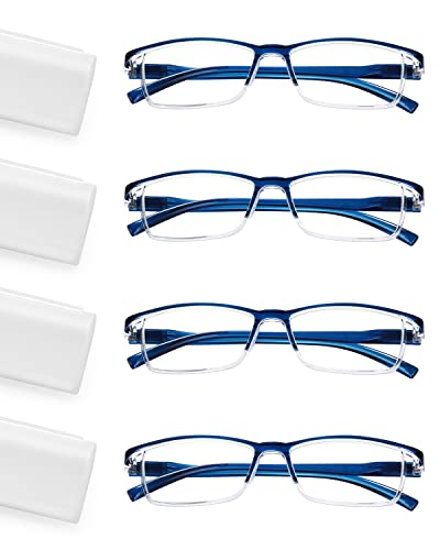 LUFF Reading Glasses for Women Men 4 Pack,TR90 Blue Light Blocking Readers