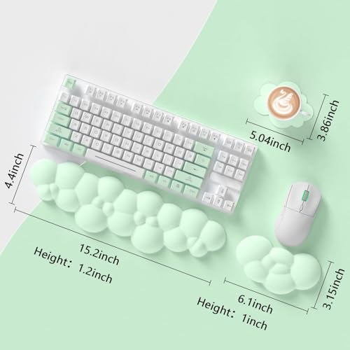 Image of Attack Shark Cloud Keyboard Mouse Wrist Rest with Coaster Set,Ergonomic Palm Rest Combo for Pain Relief, Non-slip,Ultra-Soft Memory Foam Wrist Cushion Support for Comfortable Typing /Gaming-Light Green