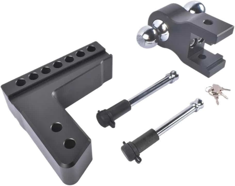2.5 Inch Receiver 6 Inch Drop and Rise Adjustable Towing Trailer Hitch with Dual Latches and Locks, Black