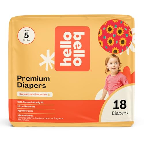 Image of Hello Bello Diapers, Size 5 (27 lbs) Flower Child, 18 Count of Premium Disposable Baby Diapers, Hypoallergenic with Soft, Cloth-Like Feel