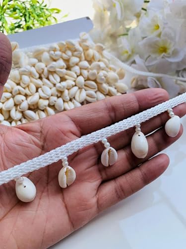 Ribete de concha de caurí con perlas pasamanería náutica cinta blanca decoración comunión 4