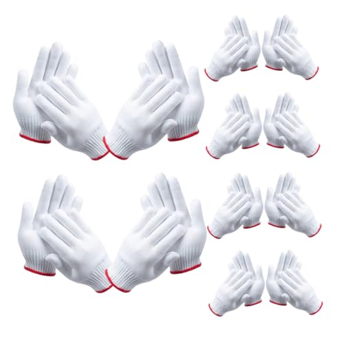 Guantes de protección antideslizantes de nailon y algodón con borde rojo