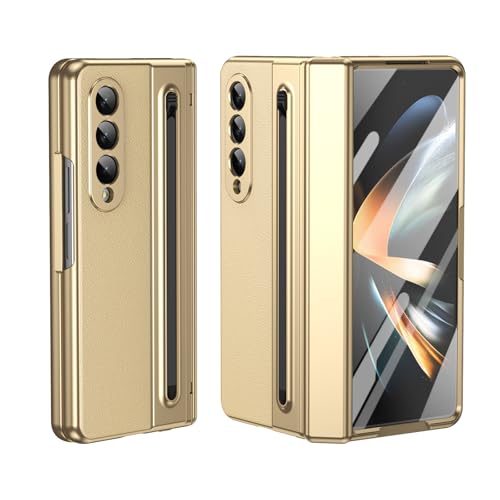 Étui pour Samsung Z Fold 4 en cuir PU mat avec charnière aluminium et stylet