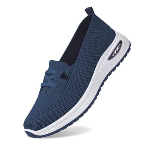 2026 Zapatillas de bailarinas para mujer, zapatos con cordones, cómodos, transpirables, suela suave, ligeros, informales, de lona, botas de goma, zapatos impermeables, azul, 37 EU