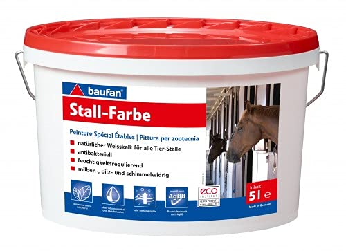Hühnerstallfarbe Stallfarbe von Baufan Öko 5 Liter für alle Tierställe Pferdestall Hühnerstall Taubenstall Geflügelstall…