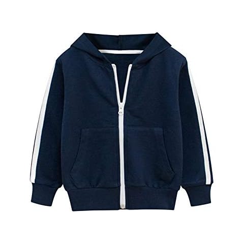 Unisex Kids Solid Zip-Up Hooded Sweatshirt Infant Toddler Baby Boys Girls Classic Zipper Hoodie Sweatshirts Cotton Tops Navy Blue Cover