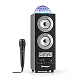 auna - DiscoStar Silver , 2.1 Bluetooth-Lautsprecher , LED-Lichteffekte , Radio , UKW-Radiotuner , 30 Speicherplätze , MP3 , SD , USB , Mini-USB , AUX , Mikrofon , schwarz-Silber